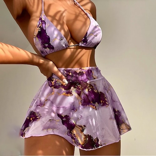 

Mujer Bañadores Bikini Tres piezas Normal Traje de baño Espalda Abierta Estampado Floral Bleu Ciel Azul Piscina Morado Camisola Con Tirantes Trajes de baño nuevo Vacaciones Sensual / Moderno