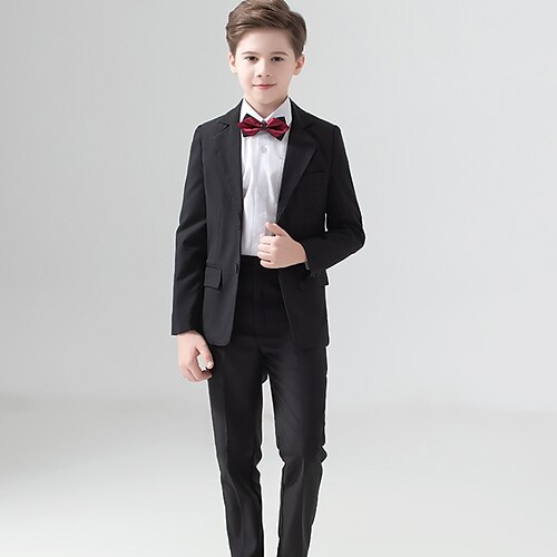 

Kids Boys' Suit & Blazer Clothing Set 4 Pieces Long Sleeve Black Navy Blue Plaid Bow Special Occasion Indoor Formal Gentle Regular 3-13 Years / Fall / Spring
