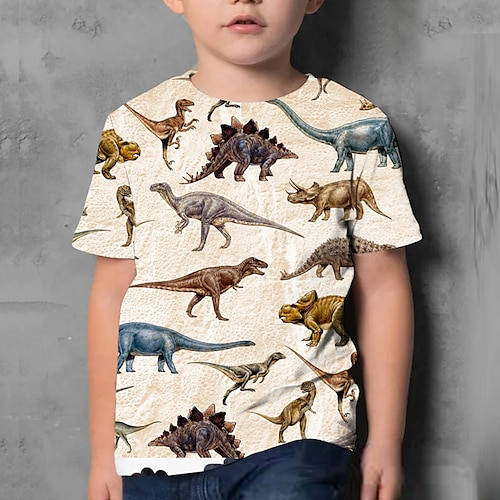 Boys 3D Animal T shirt Short Sleeve 3D Print Summer Active Polyester Kids 4-12 Years School Regular Fit