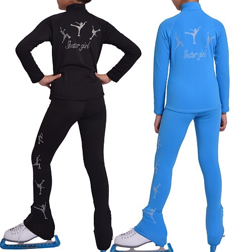 

Figure Skating Jacket with Pants Women's Girls' Ice Skating Outfits Top Bottoms Black Pink Blue Spandex High Elasticity Training Competition Skating Wear Handmade Classic Crystal / Rhinestone Long