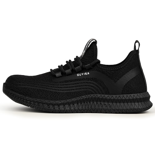 

Women's Trainers Athletic Shoes Work Athletic Plus Size Fall Lace-up Flat Heel Round Toe Sporty Safety Shoes Tissage Volant Lace-up Black