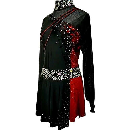 

Figure Skating Dress Women's Girls' Ice Skating Dress Outfits Black Mesh Spandex High Elasticity Competition Skating Wear Handmade Crystal / Rhinestone Long Sleeve Ice Skating Figure Skating / Summer