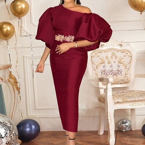 

Women's Party Dress Satin Dress Midi Dress Red Short Sleeve Pure Color Split Summer Spring Cold Shoulder Party Party Christmas Spring Dress 2022 S M L XL XXL 3XL 4XL