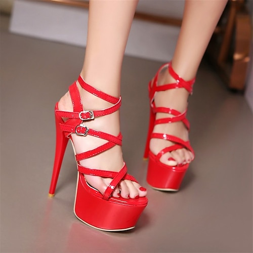 

Women's Sandals Daily Stilettos Platform Sandals Summer Platform High Heel Stiletto Heel Peep Toe Casual PU Leather Ankle Strap Solid Colored Black Red White