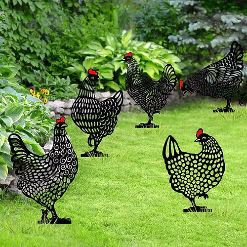 

Garden Insert Chicken Yard Art Acrylic Simulation Black Chicken Ornaments Hollow Rooster Garden Decoration 2PCS minimun