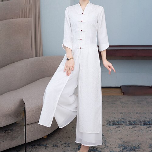 

Women's White Dress Cheongsam Dress Long Dress Maxi Dress Green White Long Sleeve Pure Color Mesh Winter Fall Autumn Mandarin Collar Chinoiserie Winter Dress Fall Dress M L XL XXL