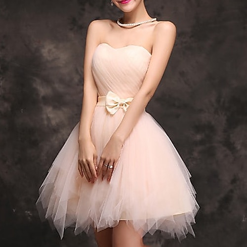 

Ball Gown Cocktail Dresses Vintage Dress Homecoming Short / Mini Sleeveless Sweetheart Neckline Tulle with Bow(s) Ruffles Pure Color 2022 / Lace Up / Yes / Belt cannot be removed