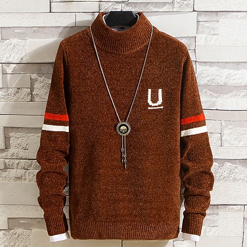

Men's Sweater Pullover Sweater Jumper Turtleneck Sweater Knit Knitted Geometric Turtleneck Stylish Casual Outdoor Home Clothing Apparel Winter Fall Black Yellow M L XL