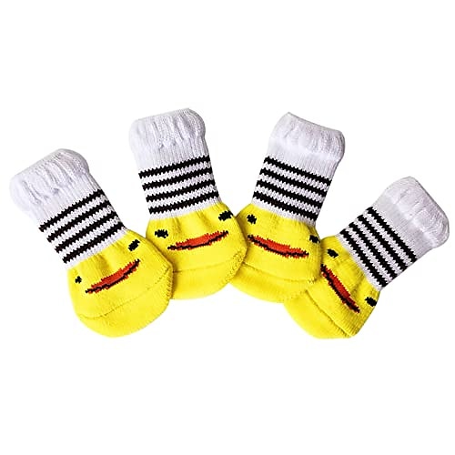 

4pcs Anti-Slip Dog Socks, Cute Pet Socks, Anti-Scratch & Anti-Dirty Socks Paw Protector for Indoor Small & Medium Pets S-XL (#01-Yellow, M)