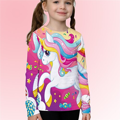 

Kids Girls' T shirt Animal Outdoor 3D Print Long Sleeve Active 3-12 Years Spring Rainbow