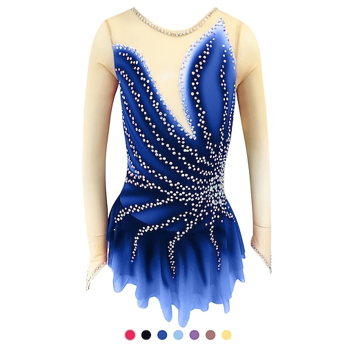

Figure Skating Dress Women's Girls' Ice Skating Dress Outfits Light Purple Yellow & Yellow White Open Back Spandex High Elasticity Training Skating Wear Handmade Solid Colored Classic Crystal