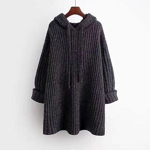 

Women's Pullover Sweater jumper Jumper Cable Knit Tunic Hollow Out Solid Color Hooded Casual Daily Drop Shoulder Winter Fall Dark Gray Coffee One-Size / Long Sleeve / Loose Fit