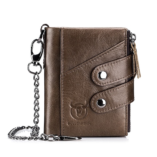 

Men's Coin Purse Wallet Credit Card Holder Wallet Cowhide Daily Zipper Chain Solid Color Yellowish brown Black Brown