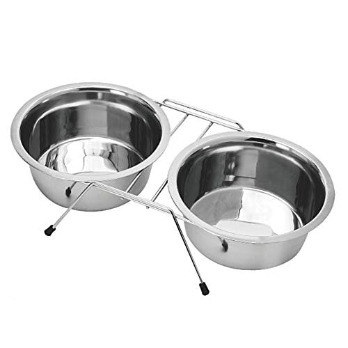 

Double Diner Rack with Two Stainless Steel Feeding Bowls - 2 x 14 Oz., Small, Dishwasher Safe, Elevated Stainless Steel Bowl Set for Water, Food. Pet Supplies