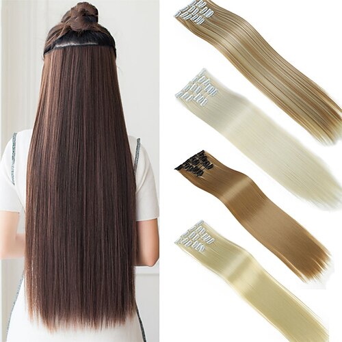 

Natural Straight Synthetic Hair Medium Length Hair Extension Clip In / On 1PC Soft Women's