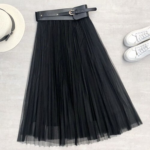 

Women's Fashion Ankle-Length Skirts Going out Weekend Solid Colored Pleated Black Gray Brown One-Size