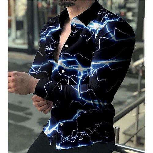 

Men's Shirt Optical Illusion Turndown Blue 3D Print Outdoor Street Long Sleeve Button-Down Print Clothing Apparel Fashion Designer Casual Breathable / Summer / Spring / Summer