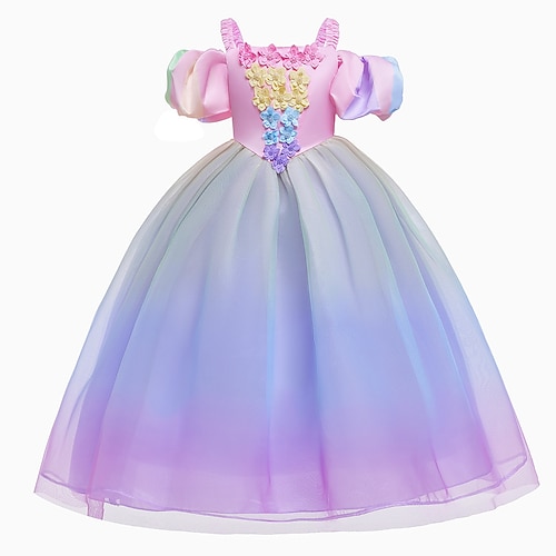 

Girls ' Vestido de una línea Manga Corta Floral Gráfico impreso en 3D Vestidos Princesa Hermosa Poliéster Vestido Verano Primavera Niños Rendimiento Fiesta Ajuste regular