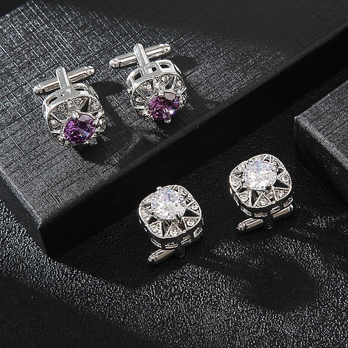 

Men's Simple Cufflinks Purple White Cubic For Wedding / Crystal