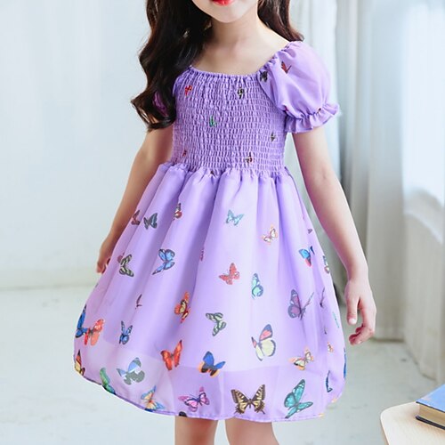 

Kids Girls' Dress Animal A Line Dress Midi Dress Sports & Outdoor Ruched Short Sleeve Cute Dress 2-6 Years Fall Purple Pink Beige