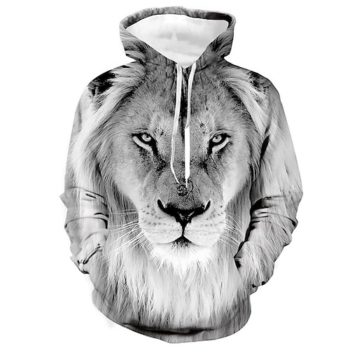 

Men's Unisex Hoodie Pullover Hoodie Sweatshirt Gray Hooded Lion Graphic Prints Print Daily Sports 3D Print Designer Casual Big and Tall Spring & Fall Clothing Apparel Hoodies Sweatshirts Long Sleeve