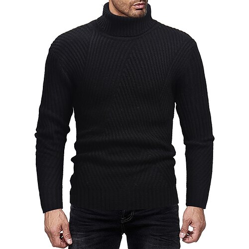 

Men's Sweater Pullover Sweater Jumper Turtleneck Sweater Knit Turtleneck Clothing Apparel Winter Black Gray M L XL