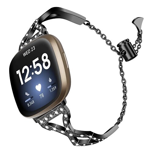 

1 pcs Smart Watch Band for Fitbit Versa 3 / Sense fitbit sense / Versa 3 Stainless Steel Smartwatch Strap Bling Diamond Business Band Diamond Replacement Wristband