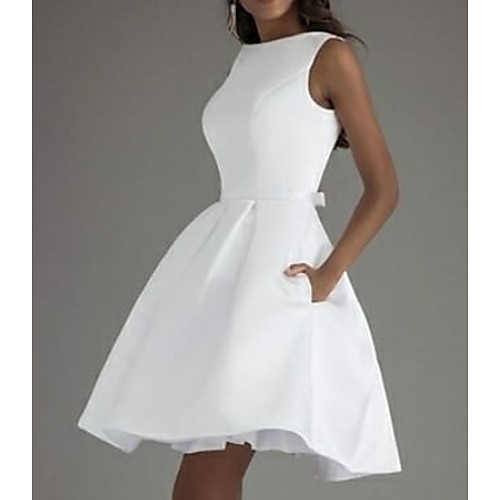 

A-Line Cocktail Dresses Minimalist Dress Homecoming Knee Length Sleeveless Boat Neck Satin V Back with Sleek Bow(s) Pure Color 2022 / Zipper UP / Yes / Professional dry cleaner only / Yes