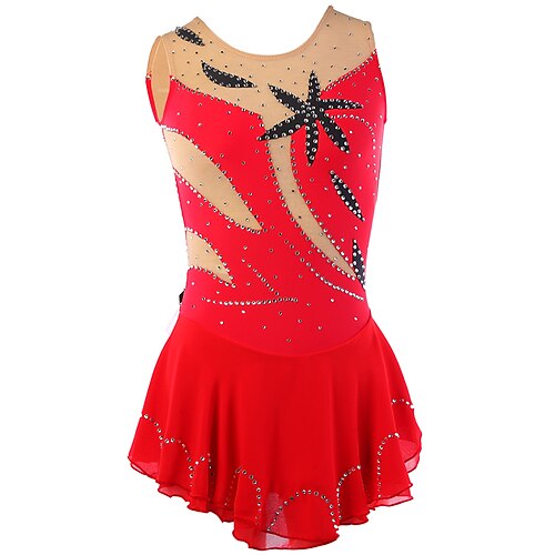 

Figure Skating Dress Women's Girls' Ice Skating Dress Outfits Red Elastane Competition Skating Wear Handmade Classic Sleeveless Ice Skating Figure Skating / Rhinestone