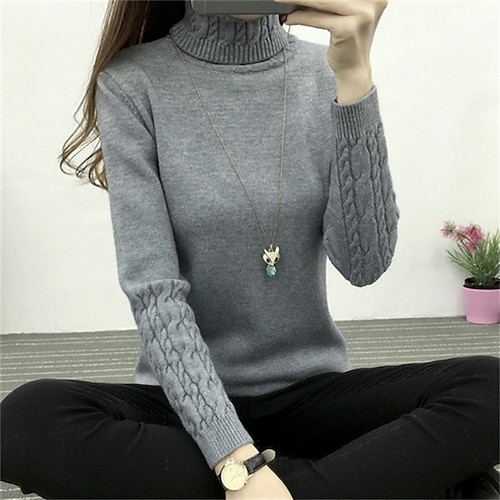 

Women's Pullover Sweater Jumper Pullover Jumper Turtleneck Knit Polyester Knitted Thin Fall Winter Home Daily Going out Stylish Basic Sexy Long Sleeve Solid Color Black White Pink S M L