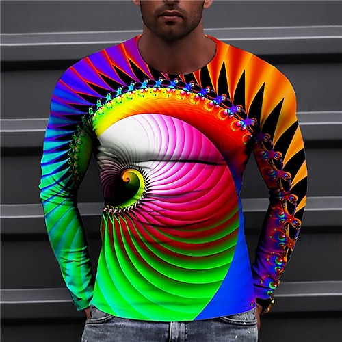 

Men's Unisex T shirt Tee Graphic Prints Spiral Stripe Crew Neck Rainbow 3D Print Daily Holiday Long Sleeve Print Clothing Apparel Designer Casual Big and Tall