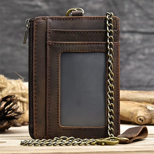 

Men's Unisex Chain Bag Coin Purse Wallet Cowhide Daily Outdoor 1106-dark brown