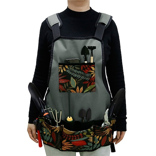 

Garden Tool Apron Gray Flower Padded Shoulder Pad Anti-Dirty And Water-Repellent Multi-Purpose Apron