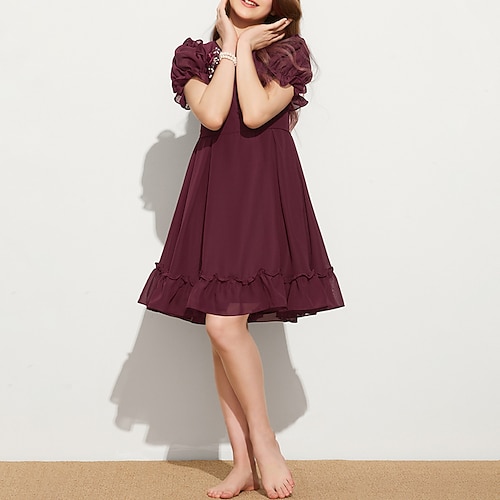 

A-Line Knee Length Jewel Neck Chiffon Junior Bridesmaid Dresses&Gowns With Bow(s) Wedding Party Dresses 4-16 Year