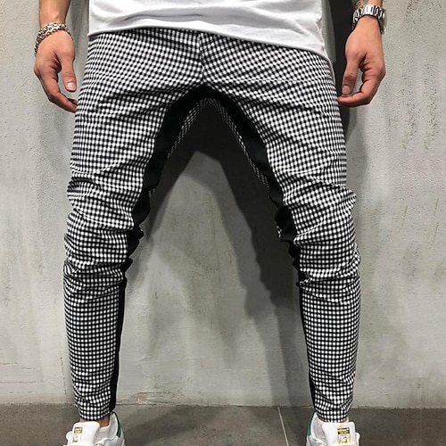 

Homens Corredor Calças Calça casual Calça xadrez com cordão Bolsos Design de cordão elástico Xadrez Quadrados Treliça Respirável Macio Casual Diário Moda Roupa de rua Branco Amarelo Micro-Elástica