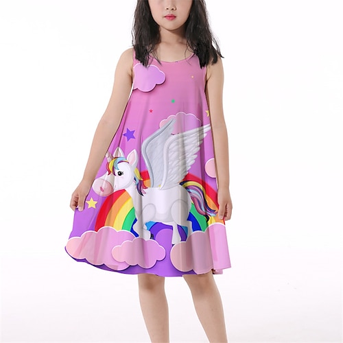 

Mädchen' A Linie Kleid Ärmellos Tier Regenbogen Einhorn 3D-gedruckte Grafik Kleider Kuschelig Brautkleider schlicht Süß Übers Knie Polyester Spandex Kleid Sommer kinderkleidung Täglich Festtage Urlaub