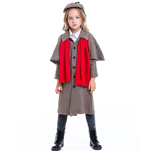 

Kids Girls' Halloween Clothing Set 4 Pieces Long Sleeve Khaki Plaid Patchwork Special Occasion Cosplay Costumes Daily Preppy Style 3-8 Years