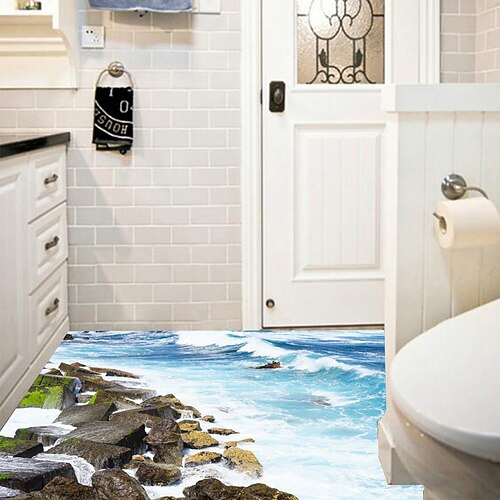 

3D Landscape Wall Stickers Bathroom Toilet Removable Pre-pasted PVC Home Decoration Wall Decal 1pc