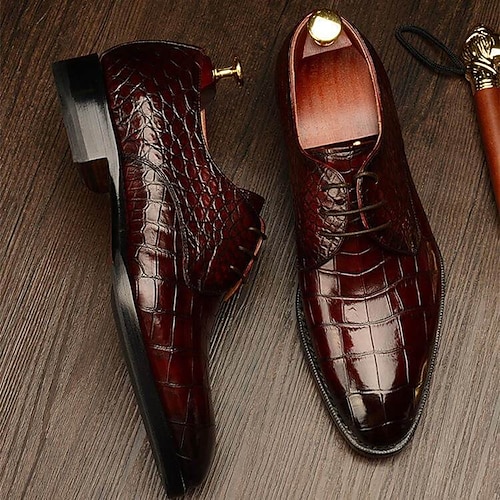 

Men's Oxfords Retro Formal Shoes Dress Shoes Crocodile Pattern Vintage Classic British Wedding Outdoor Daily Leather Warm Burgundy Spring Summer