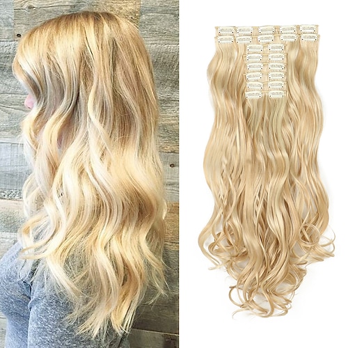 

12pcs/set Long Wavy Hair Extensions Synthetic Clip In Hair Extensions Ombre Honey Blonde Dark Brown Thick Hairpieces