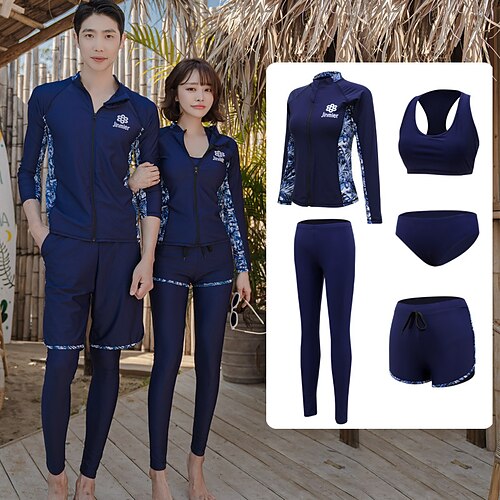

Women's Rashguard Swimsuit Swimwear Bathing Suit UV Sun Protection UPF50 Breathable Full Body Front Zip 5-Piece - Swimming Surfing Water Sports Floral / Botanical Autumn / Fall Spring Summer