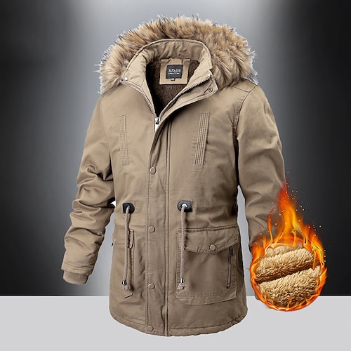 

Men's Parka Jackets Cotton Hooded Jacket Padded Fleece Jacket Winter Outdoor Lightweight Warm Winter Hooded Parka Coats Thick Casual Outwear Overcoats Skiing Snowboard Fishing Black khaki