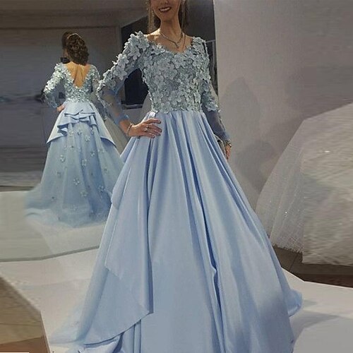 

Balkjole Gallakjoler Elegant Kjole Forlovelse Børsteslæb Langærmet Høj halset Satin med Applikeret broderi Ren Farve 2023