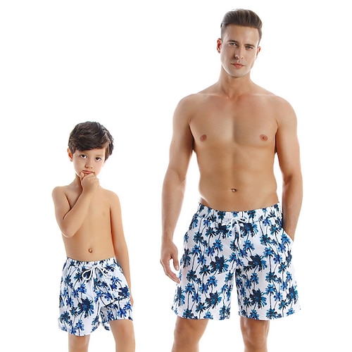 

Papai e eu roupa de banho Gráfico Folha Desportos e Ar livre Imprimir Azul Casual Roupas Combinando / Outono / Verão / Férias