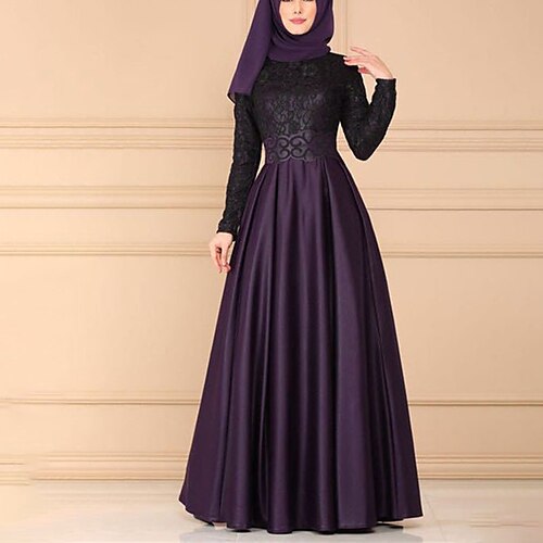 

Damen abendkleider Spitzenkleid Schaukelkleid kleid lang Blau Purpur Rosa Langarm Einfarbig Spitze Winter Herbst Rundhalsausschnitt Muslim winterkleider damen herbstkleider S M L XL XXL 3XL 4XL 5XL