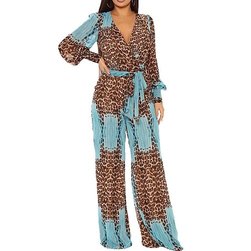 

Mujer Mono Acordonado Leopardo Escote en Pico Ropa de calle Calle Vacaciones Ajuste regular Manga Larga Azul Piscina Blanco S M L Primavera