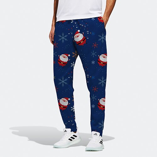 

Men's Christmas Pants Sweatpants Pants Trousers Trousers 3D Print Elastic Drawstring Design Graphic Santa Claus Outdoor Sports Full Length Christmas Casual Daily Sports Fashion Blue Micro-elastic