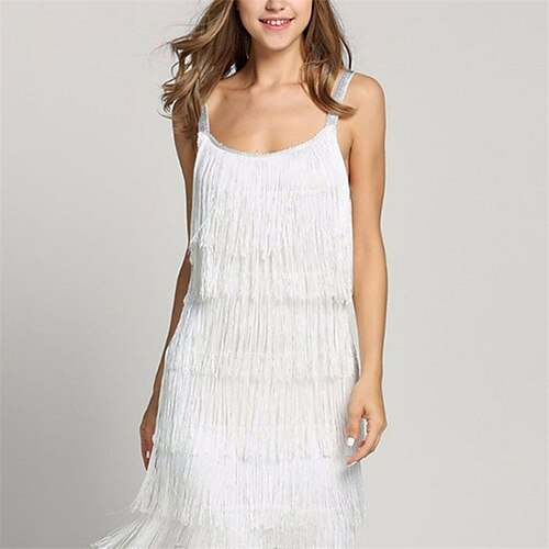 

Mulheres Vestido de festa Vestido franja Vestido da bainha Prata Branco Sem Manga Cor imaculada Franjas Primavera Verão Com Alças Finas Festa S M L XL XXL