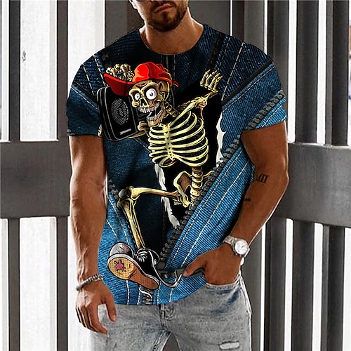 

Men's Unisex T shirt Tee Skull Graphic Prints Skeleton Crew Neck Blue 3D Print Daily Holiday Short Sleeve Print Clothing Apparel Designer Casual Big and Tall / Summer / Summer