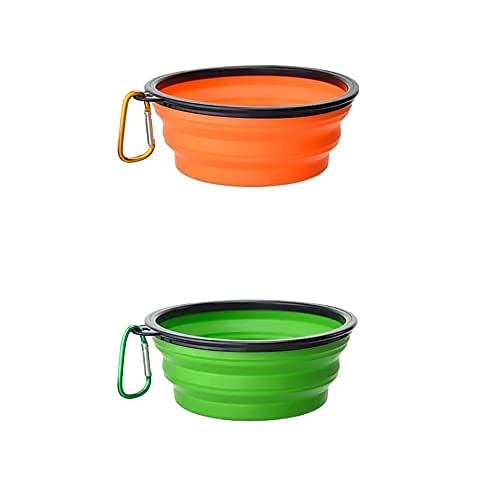 

2 Pack Expandable Dog Bowl for Travel Camping Feeding Watering Dish Bowl for Cat Dog Pets (Orange & Green)